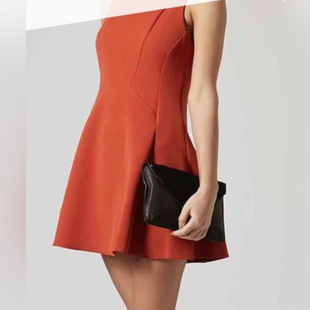 TOPSHOP Petite Fitted Elegant Orange Sleeveless Skater Dress, size US 4